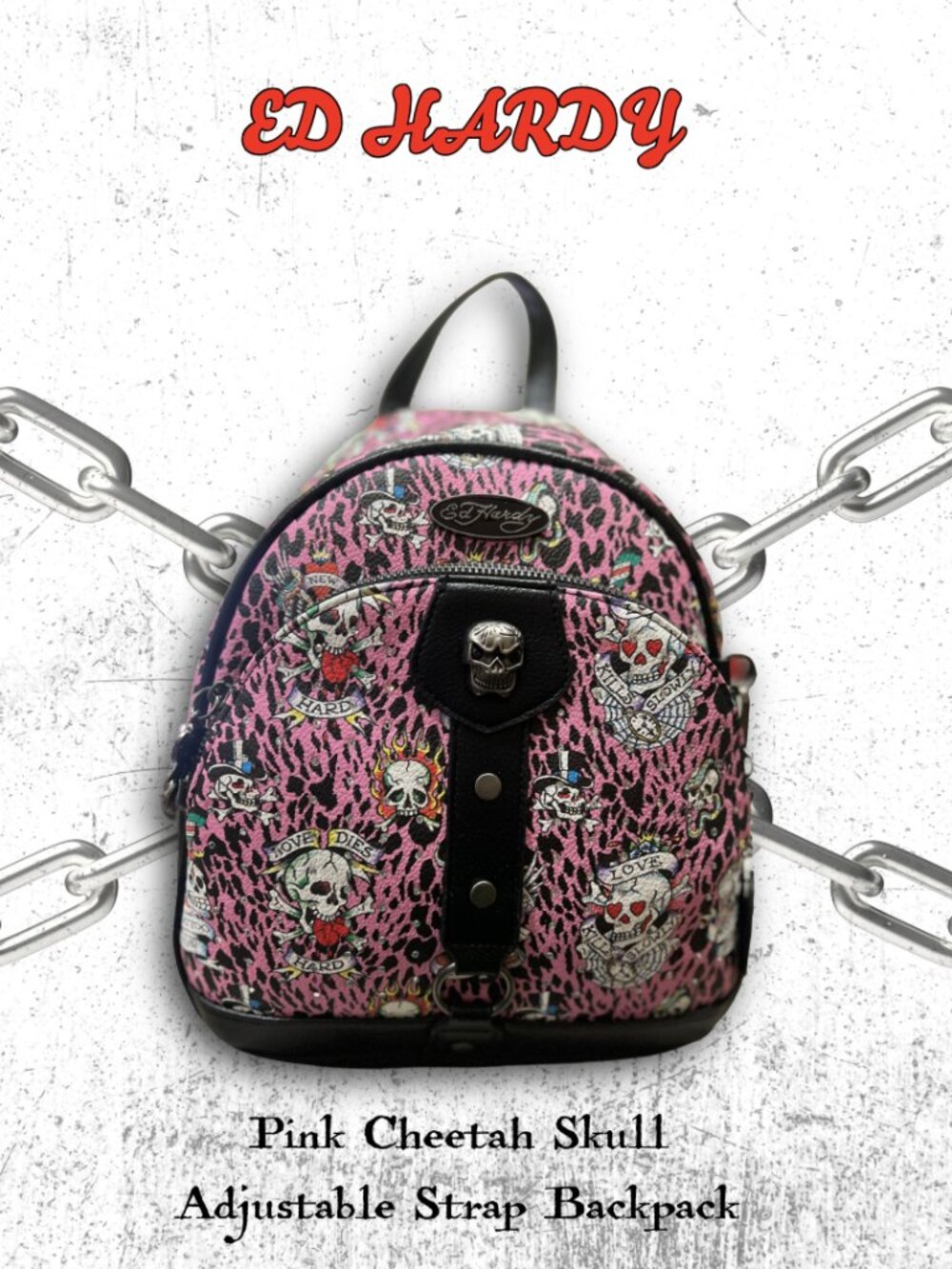 NWT Ed Hardy Pink Cheetah Skull Backpack Purse Rare Y2K